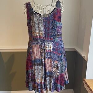 NATURAL LIFE Buttery Soft Multicolor Patchwork Tank Dress With Pockets